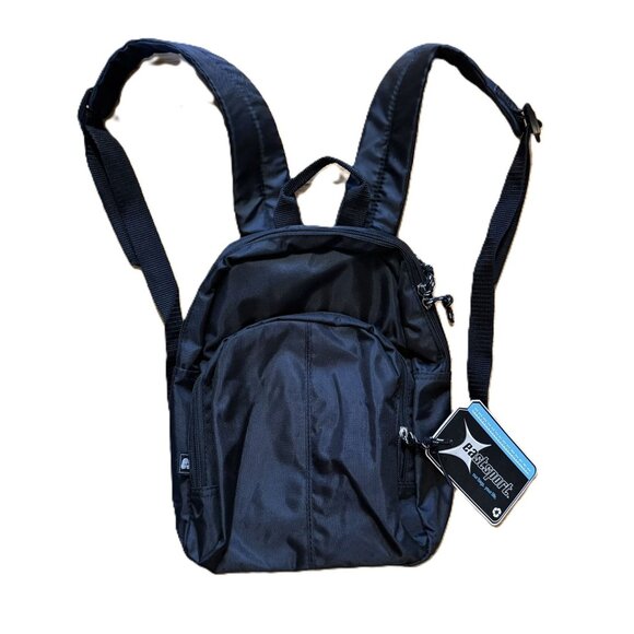 NWT Eastsport Black Vinyl Mini-Backpack, Versatile Bag - Picture 1 of 9